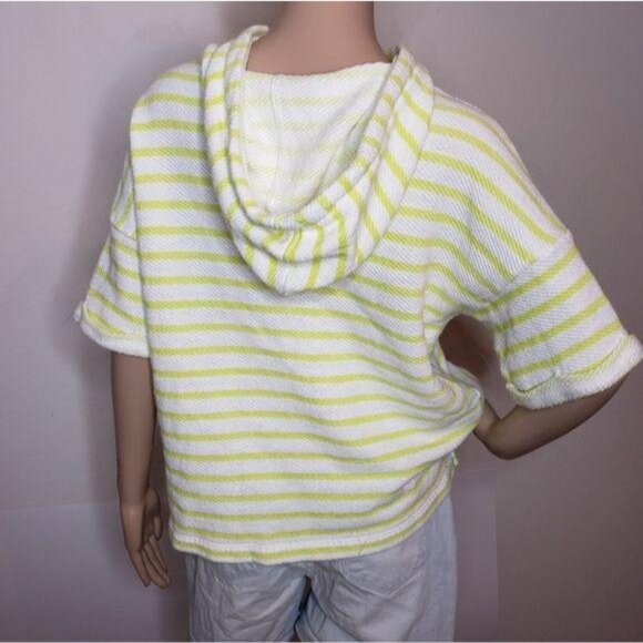 Lou & Grey Striped Hooded Poncho Top S Yellow White Cotton Blend - Picture 4 of 8